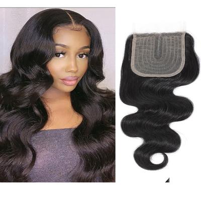 China Silky Straight Wave Good Quality Cuticle Aligned Closure 4x4 5x5 13x4 Transparent Frontal Hair Grade 12A Swiss Peruvian Hair Closure for sale