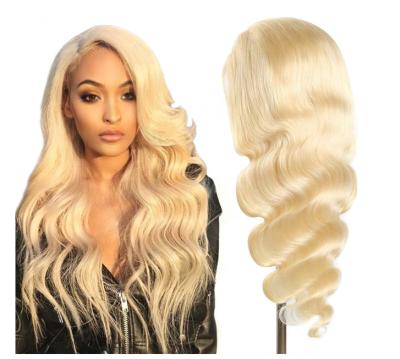 China Barely Shedding Thick Smooth Soft Honey Blonde 613 Body Wave 32 34 36 Inch Virgin Human Hair Hd Lace Up Full Lace Wigs13*4 Wig for sale