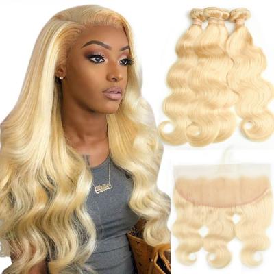 China 613#Body Wave Brazilian Lace Closure 13*4 Body Wave Blonde Hair Bundles With Frontal Hair Extensions for sale