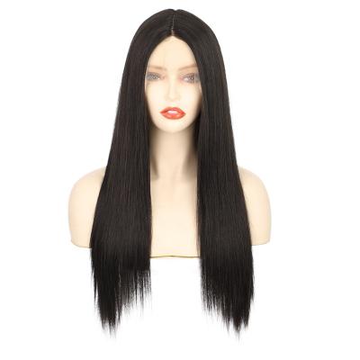 China Wholesale Natural Black Silky Straight Top Quality Synthetic Hair Dark Brown Straight Wave Synthetic Hair Lace Front Braiding Wigs for sale