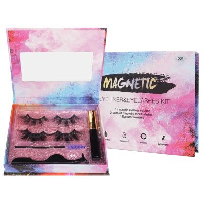 China Wholesale Good Quality Custom Packaging Private Label Multiple Logo Thick Styles 3d Mink Magnetic Eyelash Set With Eyeliner for sale