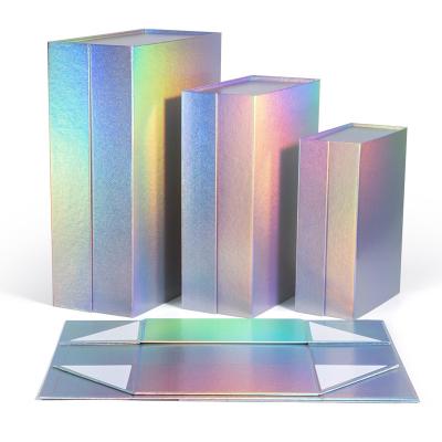 China Recycled Materials Factory Custom Ribbon Holographic Packaging Gift Box Paper Magnet Holographic Box for sale