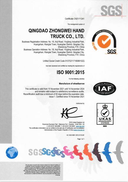 ISO9001 - Qingdao Zhongwei Hand Truck Co., Ltd.