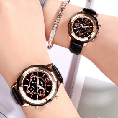 China Automatic Wristwatches Lover's Couples Leather Strap Date Quartz Watch Stainless Steel Case Valentine's Gifts for sale