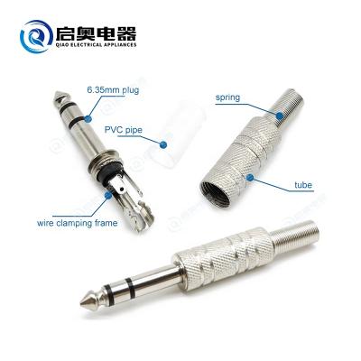 China 1/4 (6.35mm) Male Plug Cable Connector w/Spring Coaxial Cable Solder Stereo Audio Adapter JY21-1032 for sale