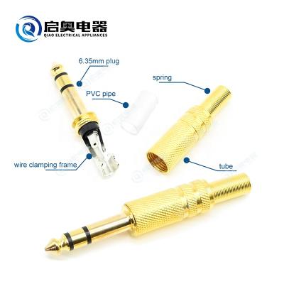 China 1/4 (6.35mm) Audio Jack 6.35mm JY21-1042 Mono Stereo Plug Adapter Microphone Microphone Gold Plated for sale