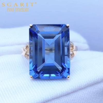 China SGARIT Jewelry Customization 18k Gold Women Ring 14.5ct FASHIONABLE High Quality Natural Blue Topaz Stone Ring for sale