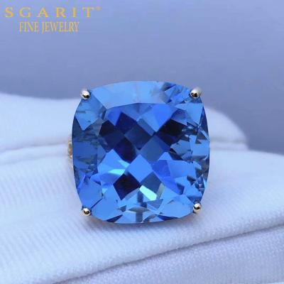 China Wholesale SGARIT Dubai 18k Gold Statement Ring 21.6ct Natural Blue Topaz Ring Women Big Gemstone FASHION Luxury Jewelry for sale