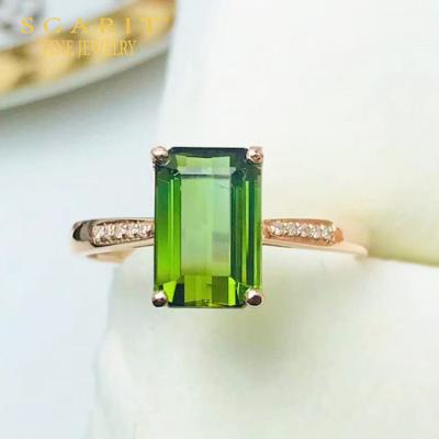 China Fashionable Wholesale High Quality Green SGARIT Gemstone Jewelry 18k Gold Women Rings Natural Tourmaline 2.24ct Ring for sale