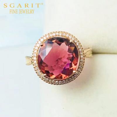 China SGARIT TRENDY Trendy Single Gemstone Wedding Jewelry With Price 18k Gold Women Ring Natural Red Tourmaline 3.62ct Ring for sale