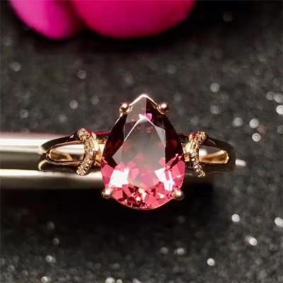 China Beautiful beautiful waterdrop shape gemstone jewelry with 18k natural red diamond 1.5ct gold tourmaline ring for women for sale