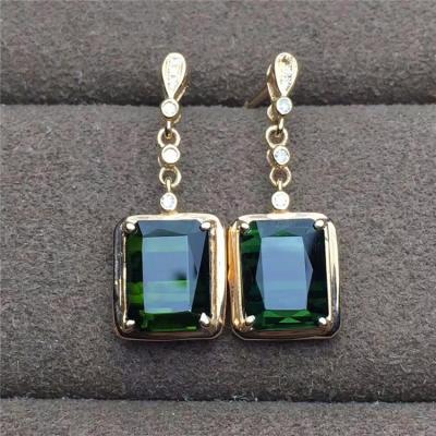 China CLASSIC Green Gemstone Jewelry 18k Gold Vintage Women Party Natural Tourmaline Earring 4.9ct Drop Earring for sale