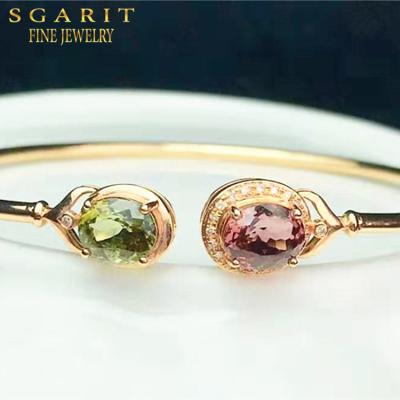 China Vintage Jewelry Factory Wholesale Delicate Natural Tourmaline Women 18k Gold Bangle Bracelet Gemstone Jewelry 2.75ct for sale