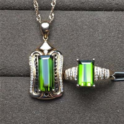 China SGARIT romantic drop shipping ring 1.4ct 18k fine natural green tourmaline 2ct necklace jewelry pendant rose gold jewelry set for sale