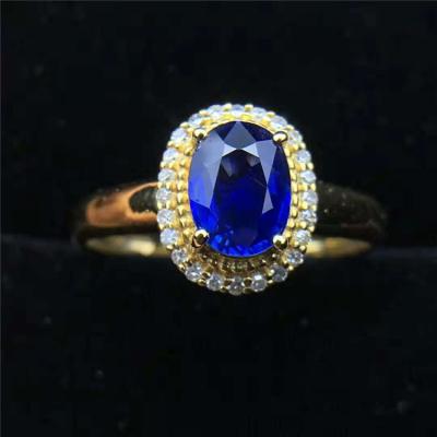 China China Factory Export Real Gold 18K Oval Blue& White Sapphire Gold Ring Price In Dubai Elegant Shape for sale