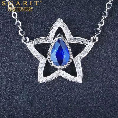 China SGARIT Sapphire Choker 18k Gold Natural Royal Blue Pendant Necklace New Star Jewelry 0.53ct Sri Lanka Trendy Women's Royal Blue Pendant Necklace for sale