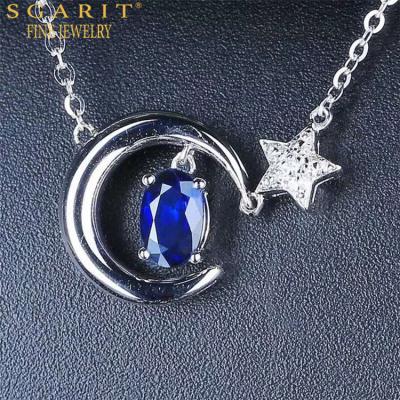 China New SGARIT Design Women Jewelry 18k Gold Natural Sapphire Diamond 0.45ct Royal Blue Sapphire Choker Pendant Necklace FASHIONABLE for sale