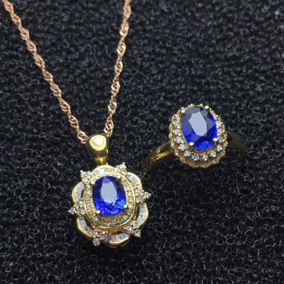 China CLASSIC CLASSIC Saudi Arabian Diamond Hot Sales Price Jewelry Set Natural Blue Sapphire Jewelry Gold Set For Women Wedding Engagement for sale