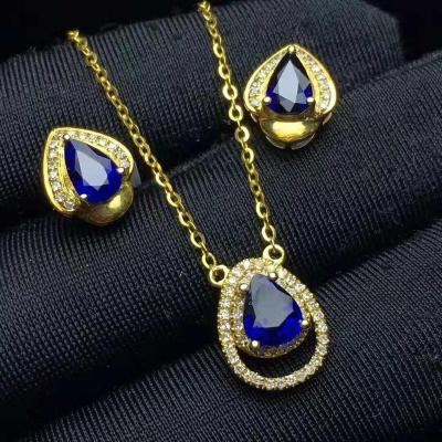 China New Trend 18k Gold Cheap Wholesale Fashion Jewelry Natural Sapphire Jewelry Set Gold Plated Necklace for sale