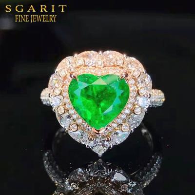 China Wholesale Jewelry Ring Heart Shape Vivid Green COLOMBIA 2.13ct Emerald Love Ring Natural 18k Gold From SGARIT CLASSIC Factory for sale