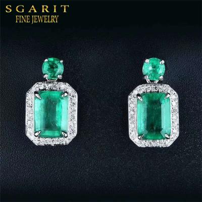 China Vintage SGARIT Vintage Style Jewelry Earrings For Women 2.03ct Zambia Natural 18k Gold Green Earring for sale