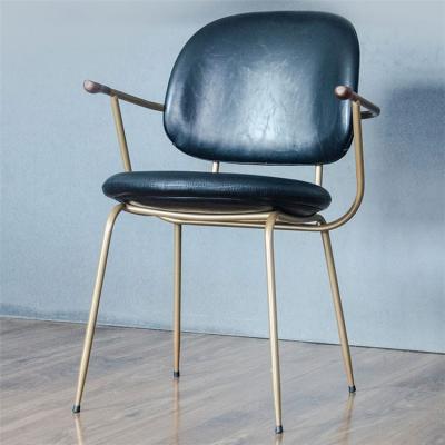 China Simple Design Comfortable Modern Vintage Black Iron Legs Leather Dining Chair for sale