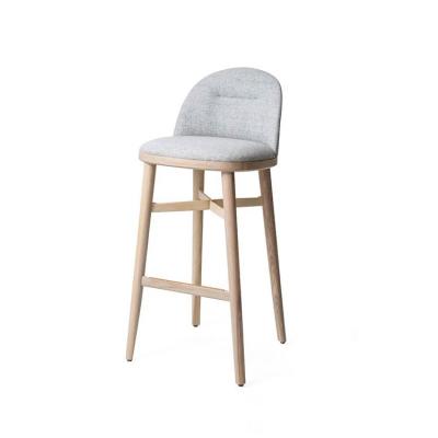 China Modern Bar Furniture Light Gray Fabric Bar Chairs With Modern Log Legs for sale