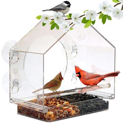 China Breathable Acrylic Bird Feeder Bird Cage Suction Cup Transparent Detachable Bird House for sale