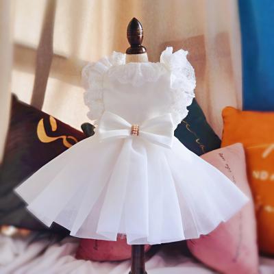 China 2021 Viable New Style Pet Clothes White Chiffon Lace Wedding Dress Party Clothes for sale