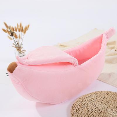 China Breathable Pet Bed Bedroom Creative Banana Shaped Pet Bed Cute Deep Sleeping Pet Nest High Quality for sale