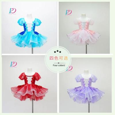 China Dresses Girls Sequin Dance Costumes Children Dance Costume Performance Wear Flower Applique for sale