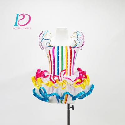 China Children Girls Rainbow Recital Dance Costume Dancewear Performance Ballet Show Costumes Tutu Skirt Sets for sale