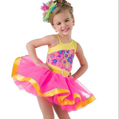 China Sets Girls Kids Dance Costume Dance Neon Pink Tutu Two In One Costume Recital Costume Performance for sale