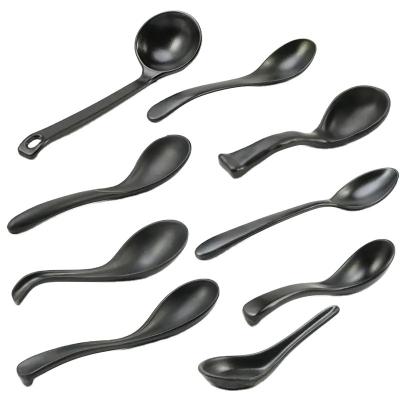 China Industrial Plastic Parts Food Grade High Quality Japanese Ramen Spoon Soup Spoon Black Melamine Plastic Spoon for sale