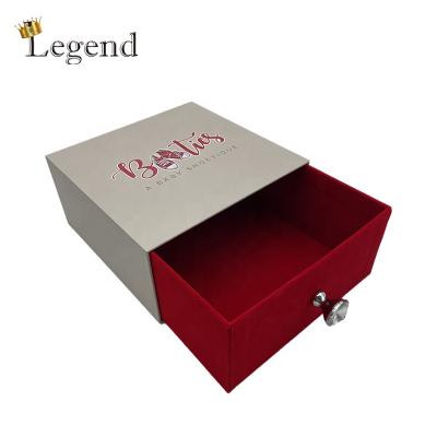 China Custom Size Recyclable Velvet Paper Red Gift Box Packaging Cardboard Wholesaler Elegant Drawer Boxes Logo With Drawer for sale