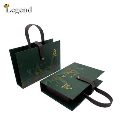 China Recyclable Luxury Paper Cardboard Packaging Leather Handles Custom Size Oil Bottle Package Gift Box With Handle for sale