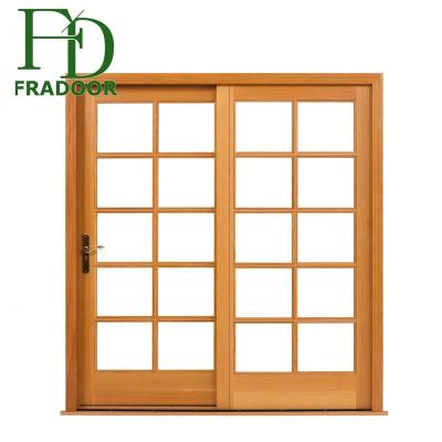 China Waterproof Wooden Swing Double Tempered Sliding Glass Door for sale