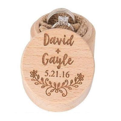 China Warm Eco - Friendly Turned Rustic Date Engraved Wooden Holder Storage Ring Box With Light for sale