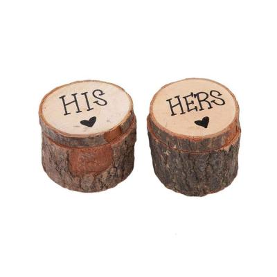 China Trendy Hot Sale Rustic Chic Style His Hers Round Jewelry Storage Wooden Ring Box Led for sale