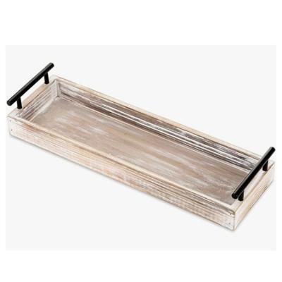 China Natural Handcrafted Rustic Whitewash Trays Ottoman Rectangular Decorative Tray For Living Room for sale