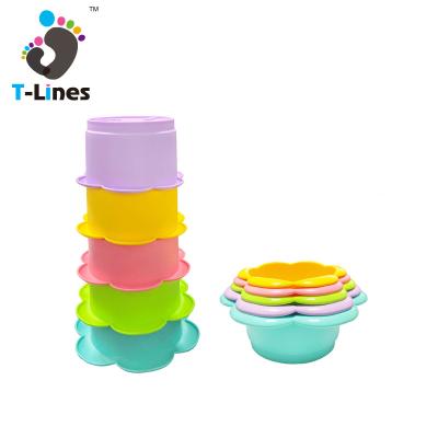 China Construction Toy Hot Early Educational Baby Stacking Toy Flower Design Stack Up Cups Bathing Play Water Game 5Pcs for sale