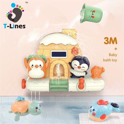 China Bath Toy Amazon's Best-Selling Baby Cartoon Bathing Water Game Penguin Ice Castle Amusement Rotating Bathroom Toys for sale