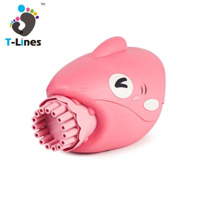 China Kids Summer Toys 2022 Funny Shark Bubble Hand Cannon Toys For Kids Battery Operate Light Soap Bubble Toys for sale