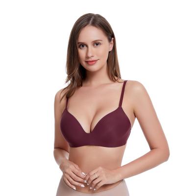 China New fashionable CHALET dark red thin shoulder strap breathable back mesh bra transparent design women's bra absorbing High-elasticity breathable bra for sale