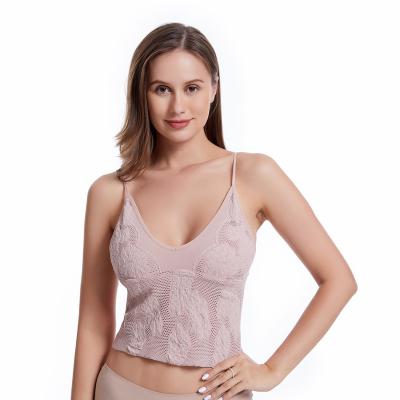 China High Quality Breathable Pink CHALET CHALET Pattern Apricot Thin Strap Long Slim Bra Fit Women Plus Size Sleep Underwear for sale