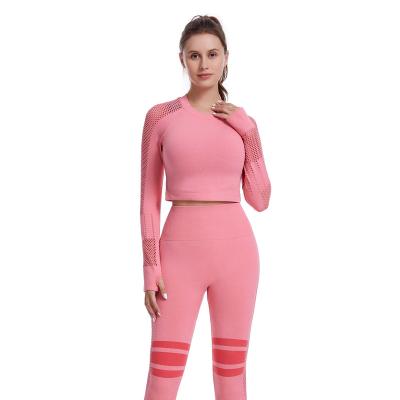 China NEWEST CHALET Breathable Factory Direct Women Yoga Set Long Sleeve Crop Top Princess Style Running Pink Fitness Yoga Gym for sale