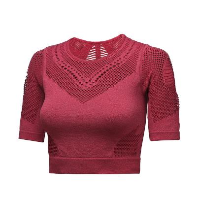 China Breathable Exquisite Structure Fabricating Short Sleeve Woman Sweat Wicking Yoga Tops Woman Sportswear for sale