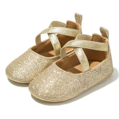 China Flat Children Fashion Fashion Shiny Gold Princess Shoes Babies Festival Birthday Party Buckle Strap Elegant Shoes for sale