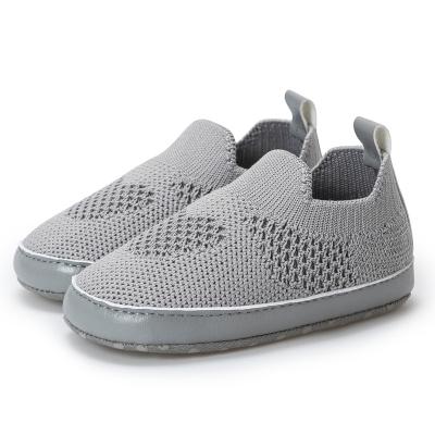 China Baby Boy Flat Gray Casual Shoes Spring And Summer Knitted Breathable Sneakers For Kids for sale