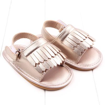 China Summer Anti-slippery Baby Sandals Little Girls Tassel PU Slippers Flat Shoes for sale